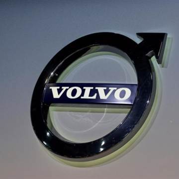 The Volvo logo is seen during the media preview of the 2016 New York International Auto Show in Manhattan