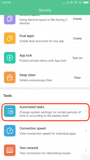 MIUI 8 Global Beta ROM 6.10.13 Automated Tasks Security Feature