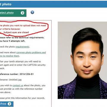 A screenshot of New Zealand man Richard Lee's passport photo rejection notice, supplied to Reuters