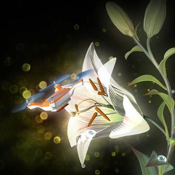 Image: This illustration shows a tiny drone equipped with horsehair and coated with a gel that could be used to pollinate flowers.