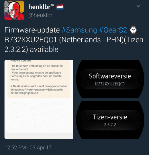 Gear S2 Netherlands update R732XXU2EQC1
