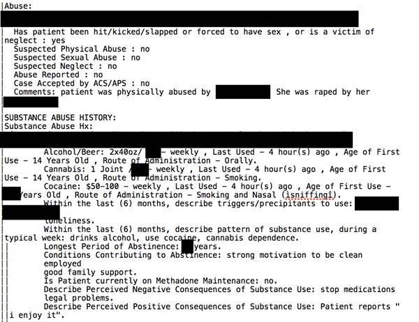 Redacted screengrab of leaked patient medical record from Bronx-Lebanon Hospital Center Redacted screengrab of leaked patient medical record from Bronx-Lebanon Hospital Center